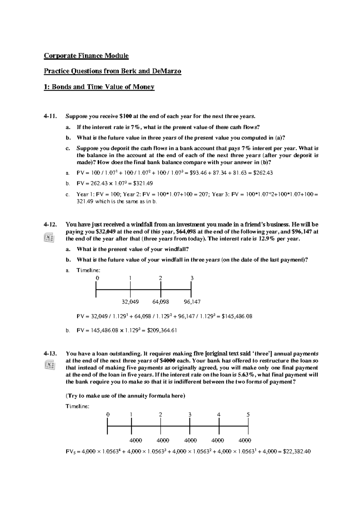 Problem Set 1 - Bonds and Time value of Money - Corporate Finance ...