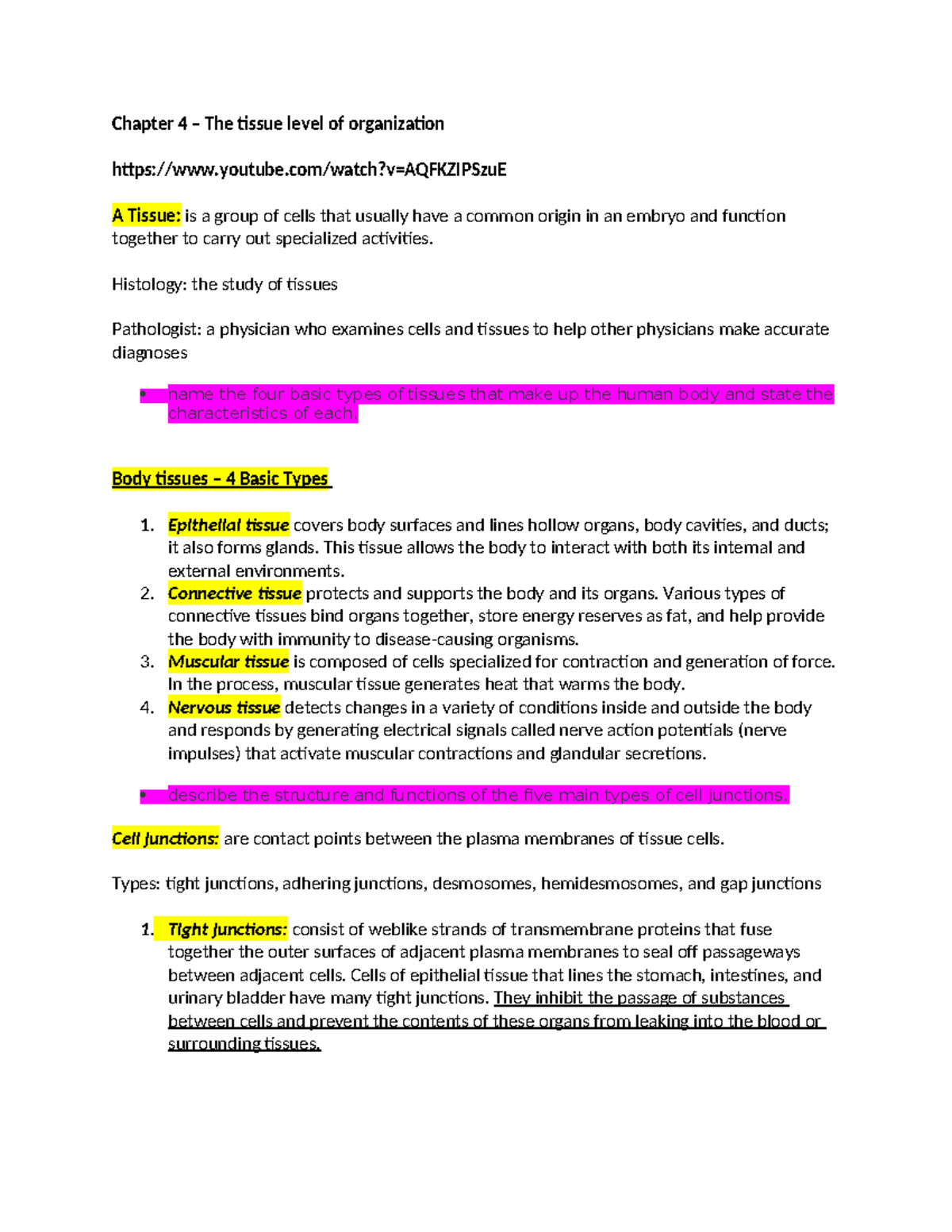 Biol 235 Chapter 4 - Chapter 4 – The tissue level of organization ...