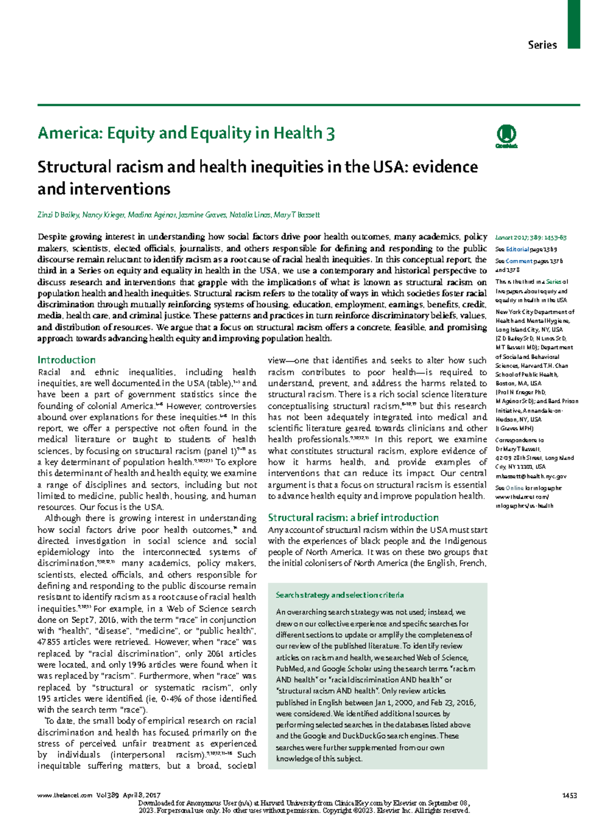 Structural Racism And Health Inequities - Thelancet Vol 389 April 8 ...