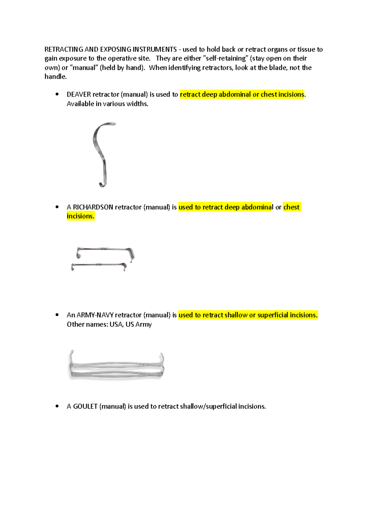 Medsurg instuments medical surgical instruments/RLE RETRACTING AND