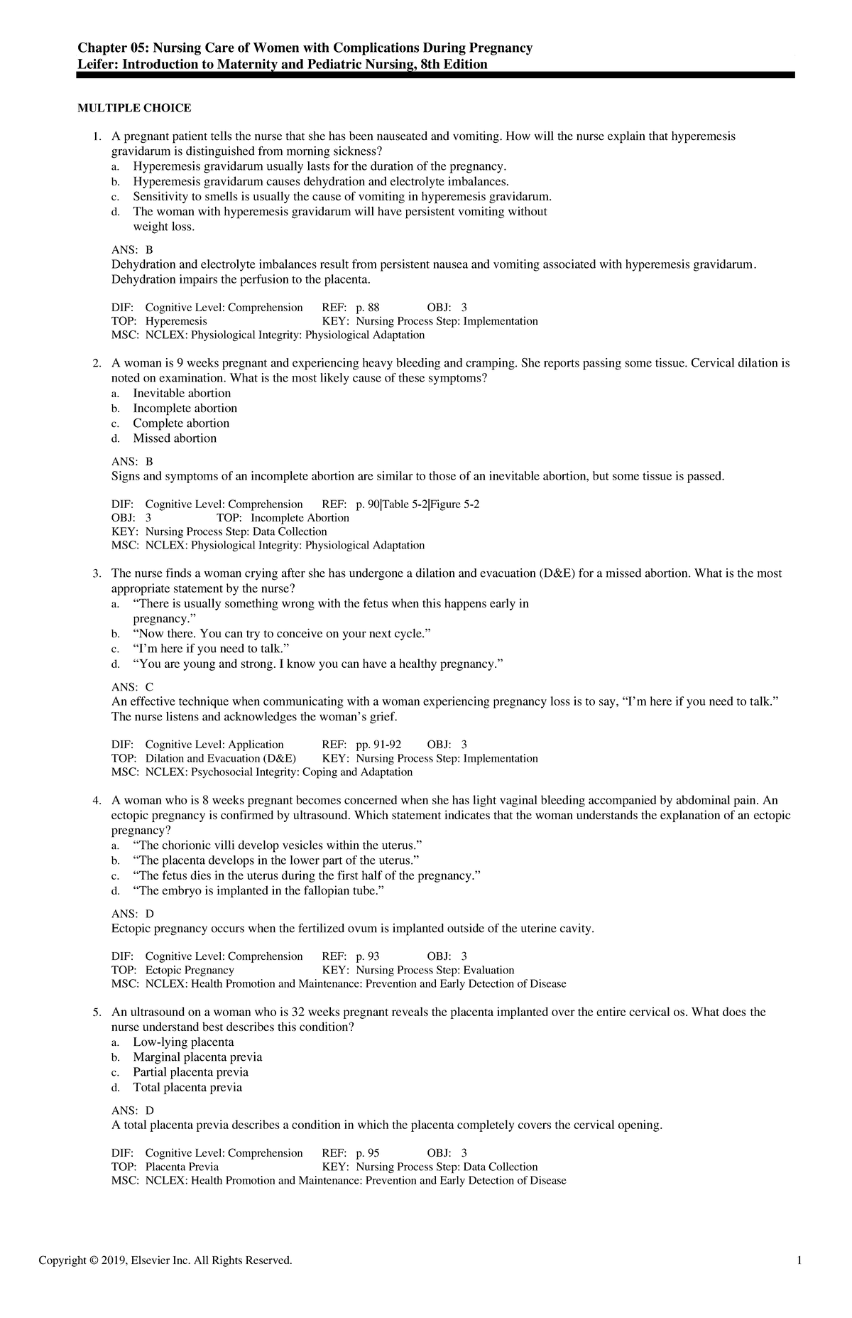 Exam View - Chapter 05 - Nothing At All - Chapter 05: Nursing Care Of ...