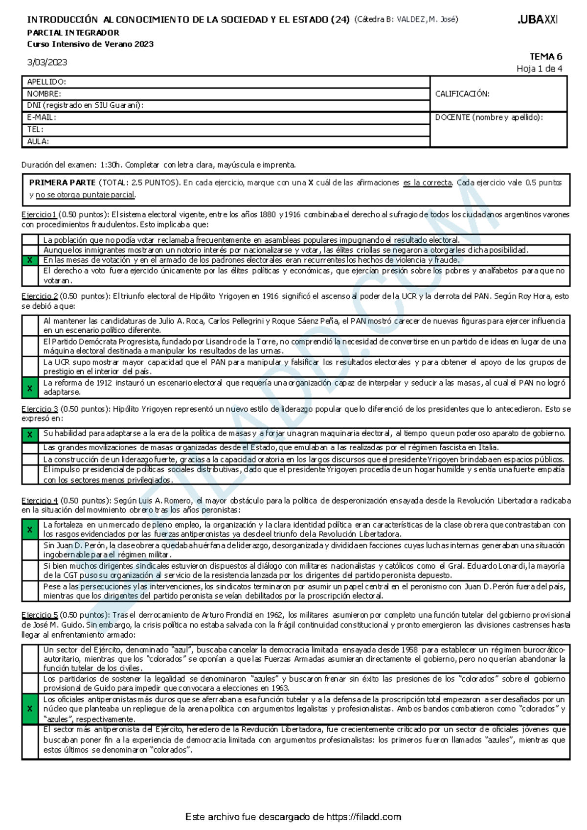 ICSE B- Tema 6 - Claves DE Correccion 1 - PARCIAL INTEGRADOR Curso ...