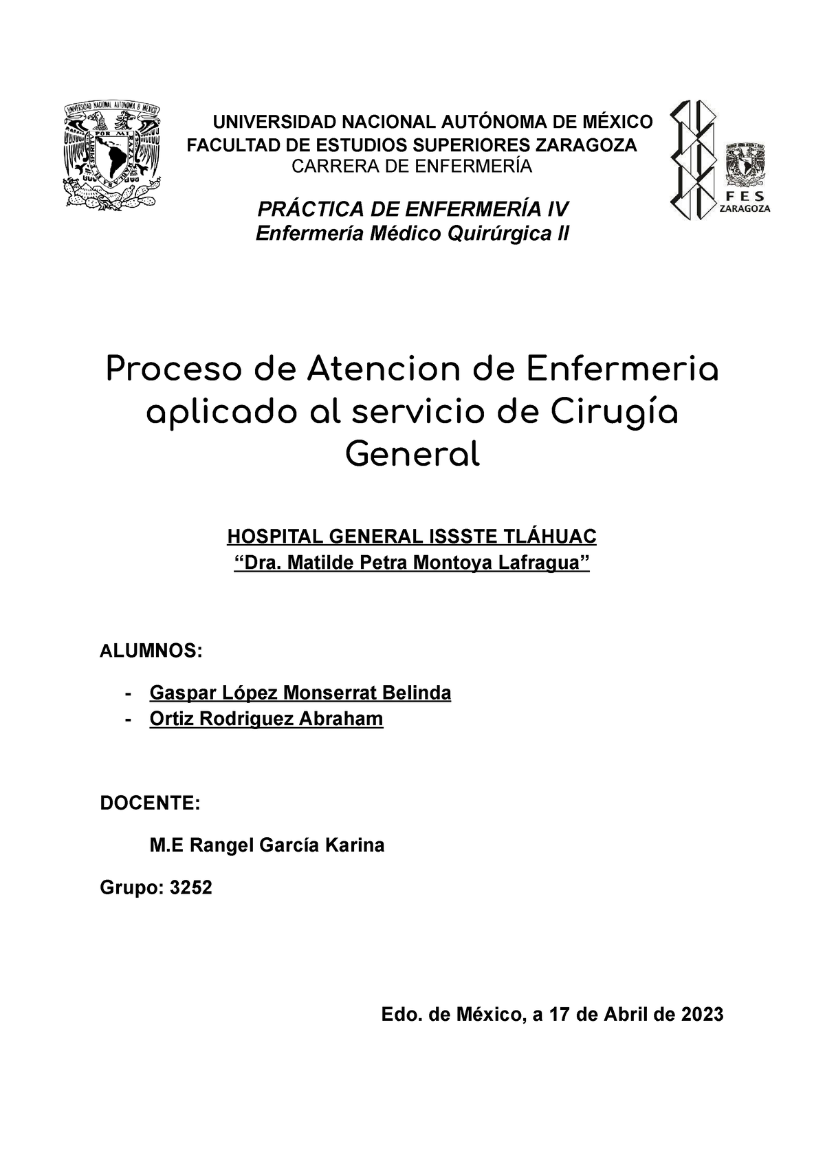 PAE Cirugia general - Proceso de atención de enfermería - UNIVERSIDAD ...