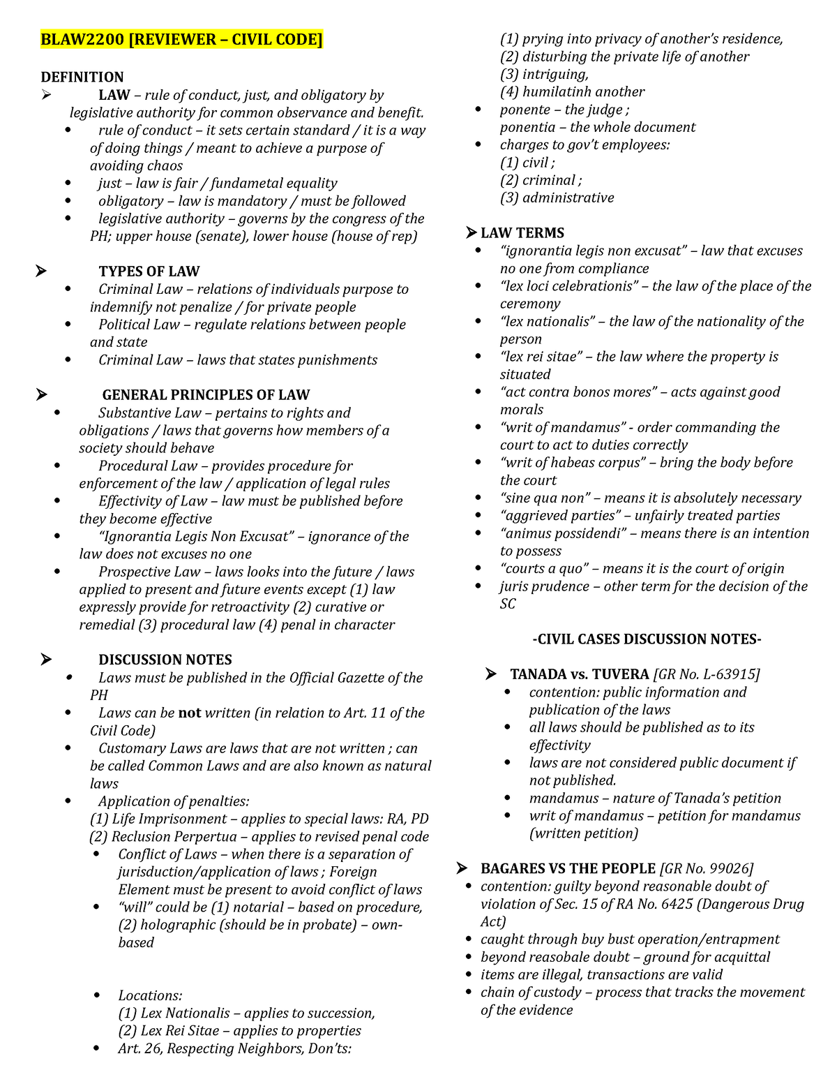 BLAW2200 - Prelim Reviewer - BLAW2200 [REVIEWER – CIVIL CODE ...