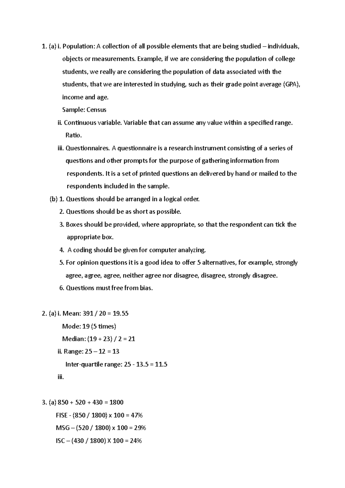 Statistics And Probabilities Assignment 2RM - (a) I. Population: A ...