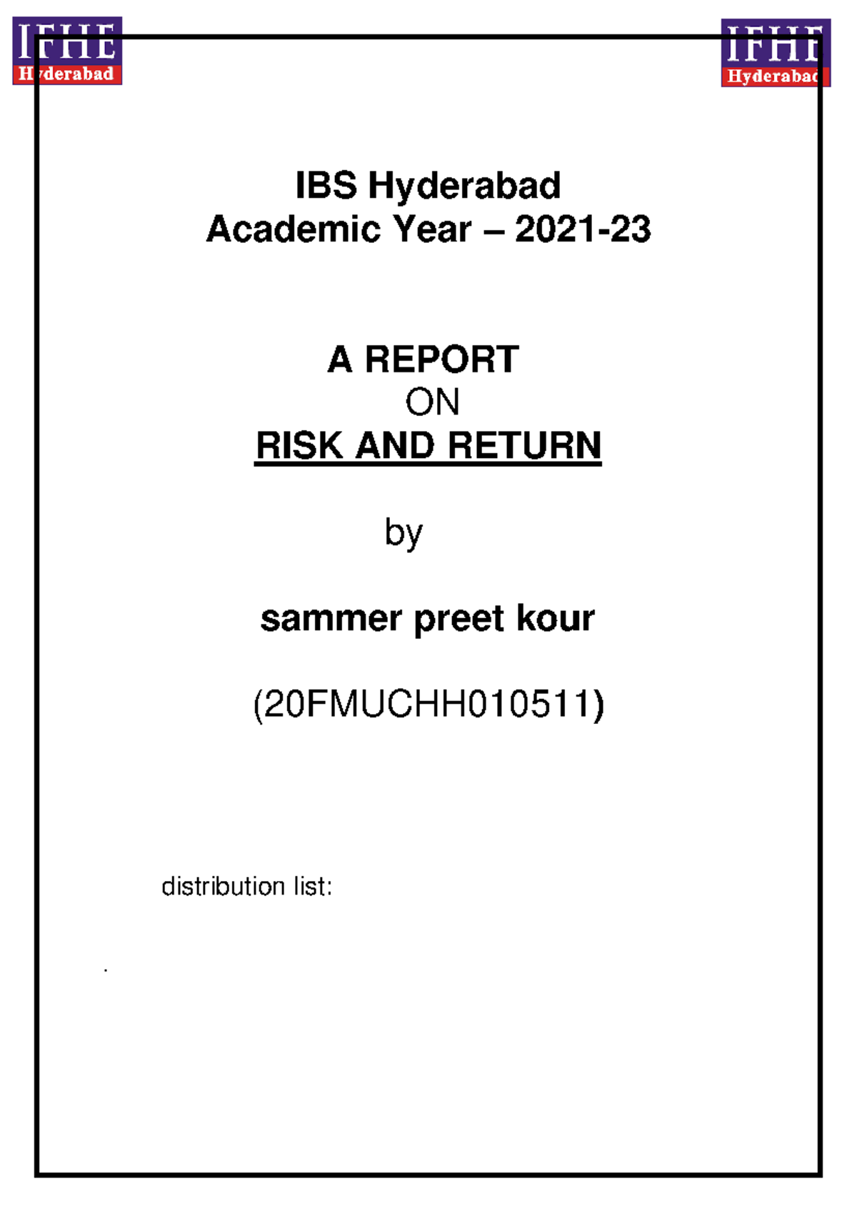 IBS work file doc - IBS Hyderabad Academic Year – 2021 - 23 A REPORT ON ...