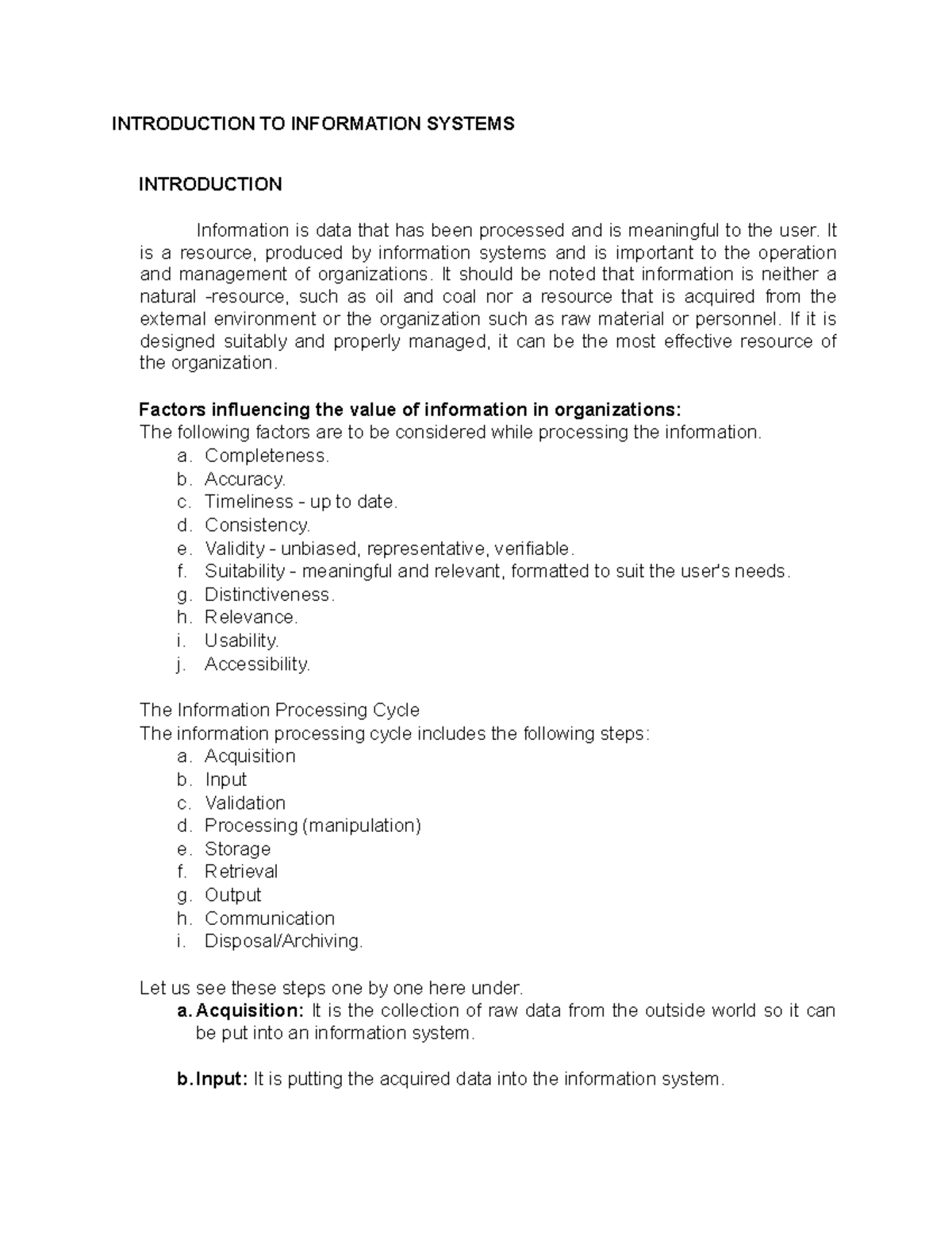 Introduction TO Information Systems - INTRODUCTION TO INFORMATION ...