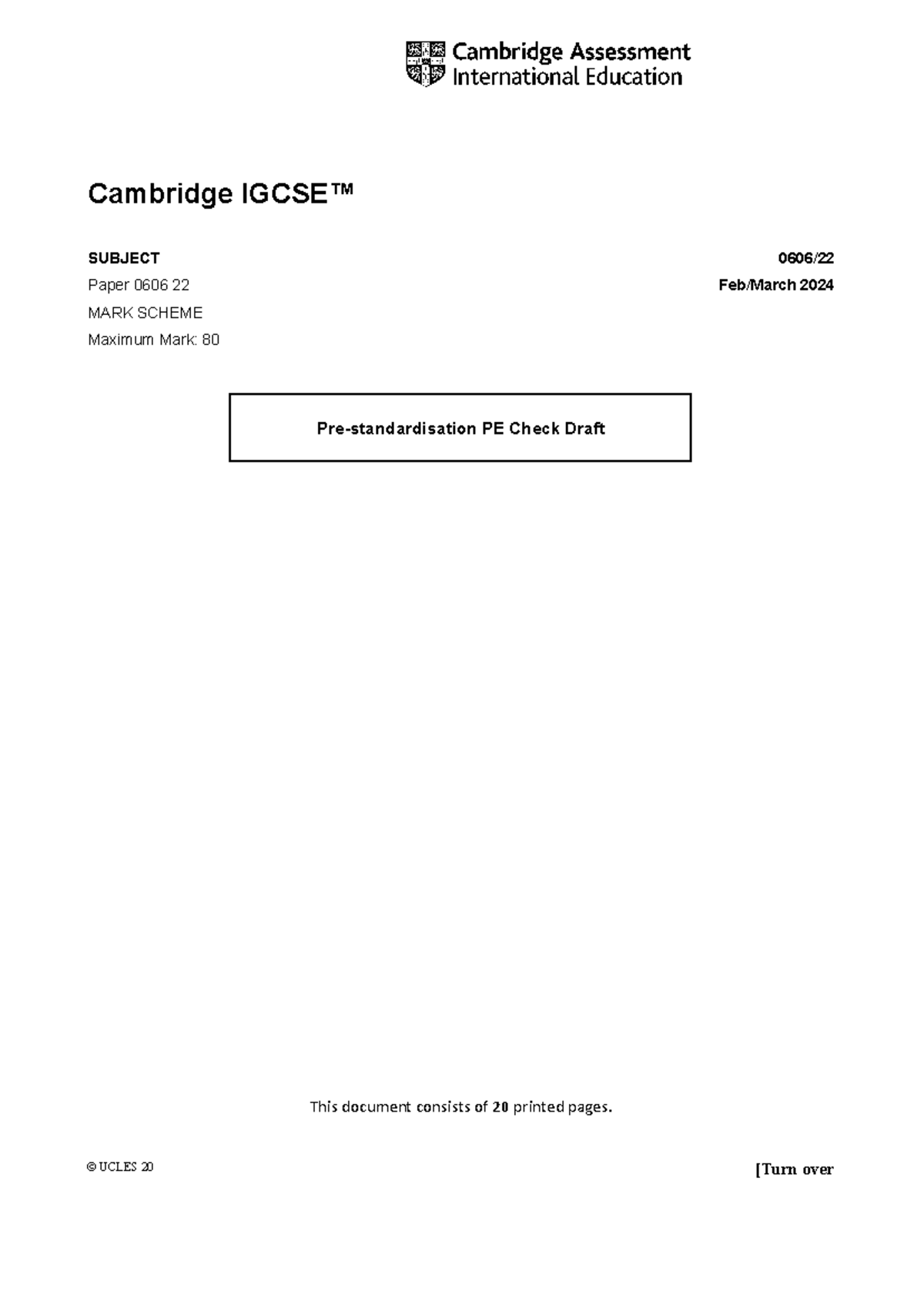 P2 MS - Additional Mathematics - Cambridge IGCSE™ SUBJECT 0606/ Paper ...