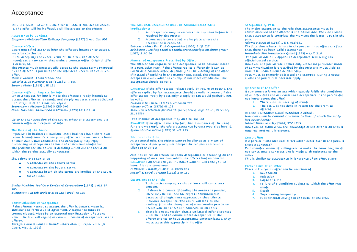 Acceptance WORD Notes - Bbvvbbb - Only the person to whom the offer is ...
