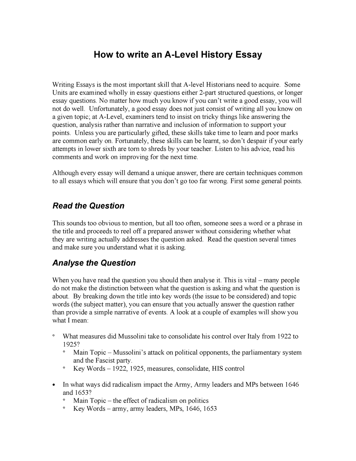 how long should an a level history essay be