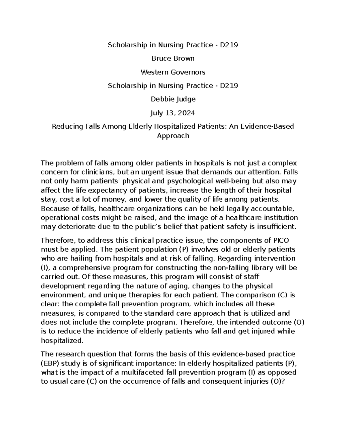 Scholarship in Nursing Practice - D219 - Scholarship in Nursing ...