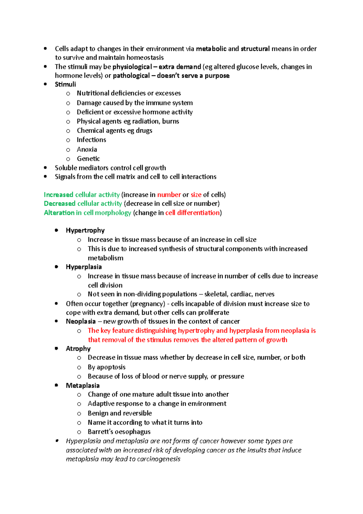 Hypertrophy, Hyperplasia, Atrophy, Metaplasia - Cells adapt to changes ...