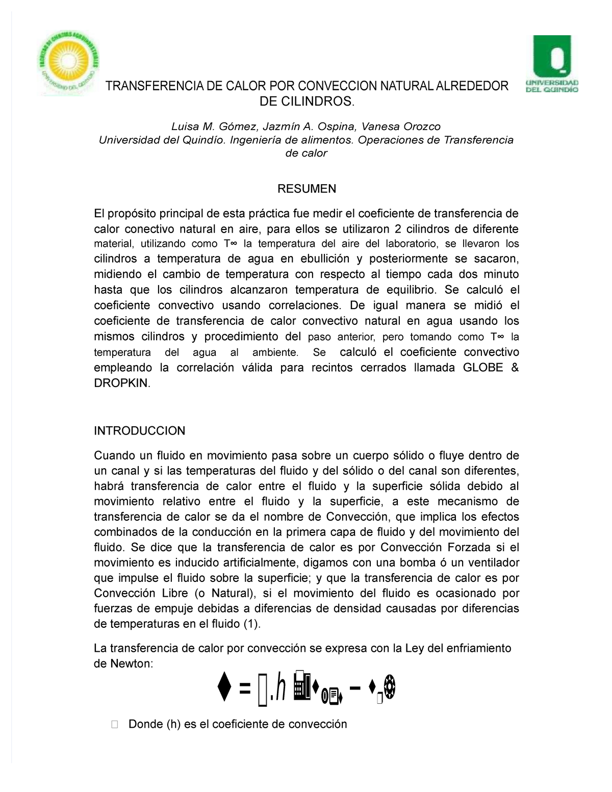 Pdf Informe 2 Conveccion Natural 1 - TRANSFERENCIA DE CALOR POR ...