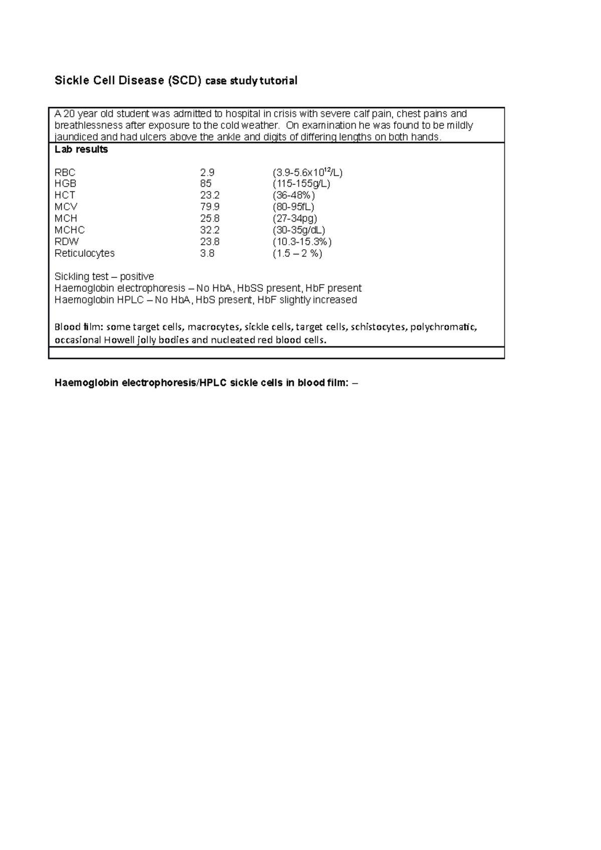 sickle cell disease case study examples