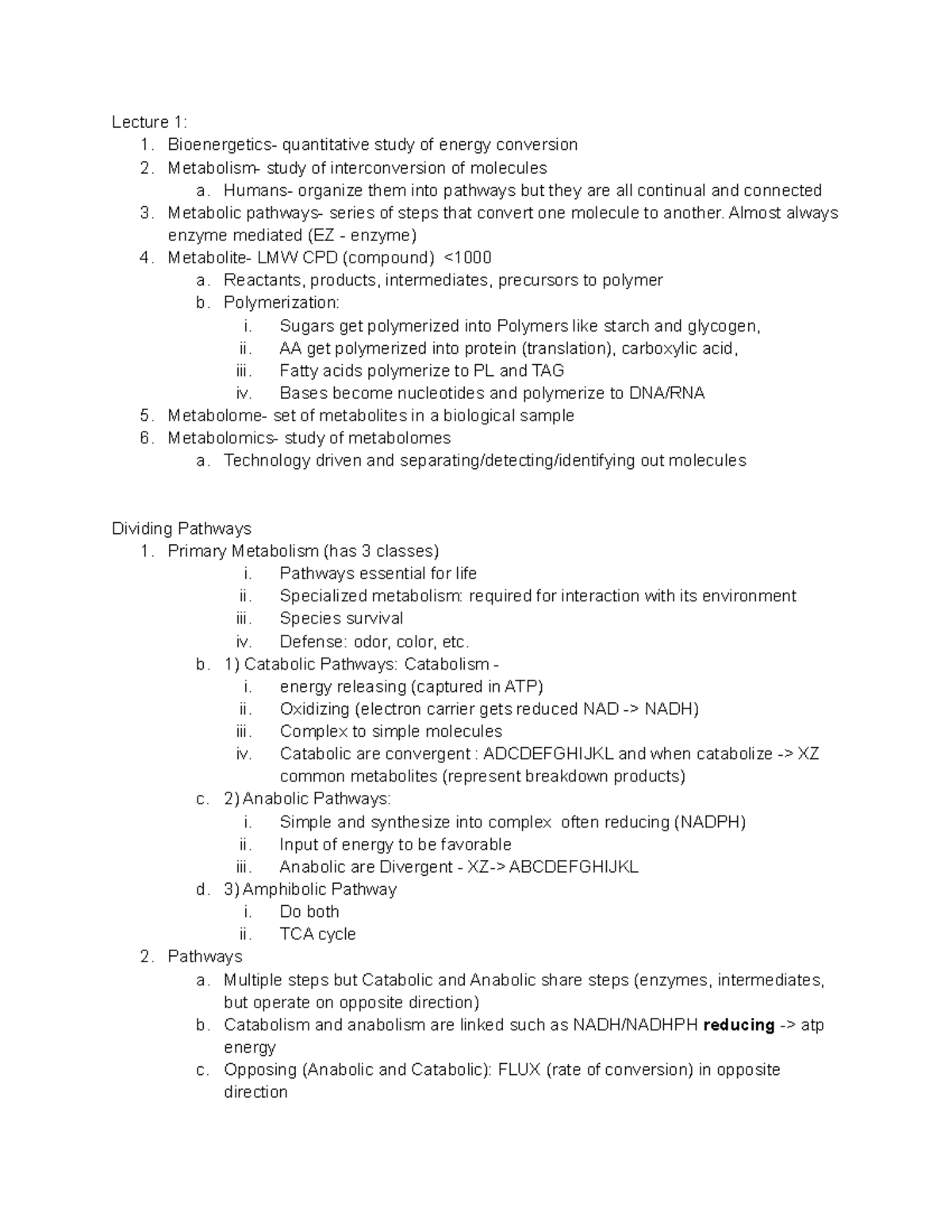 BIS 103 Lecture Notes - Lecture 1: 1. Bioenergetics- quantitative study ...