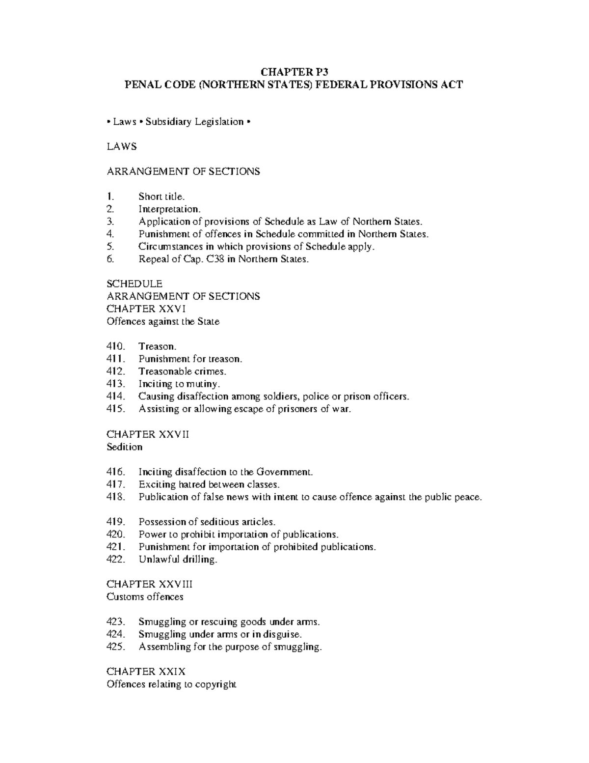 PenalCodeNorthernStates FederalProvisionsAct1960 CHAPTER P