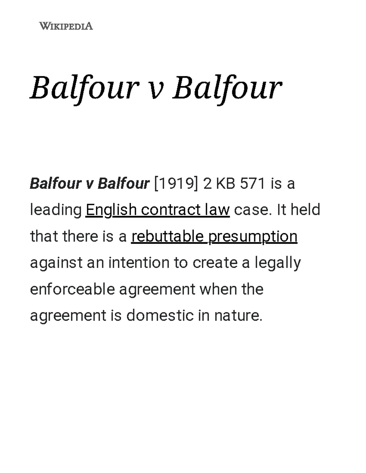 Balfour v Balfour Wikipedia Balfour v Balfour Balfour v Balfour