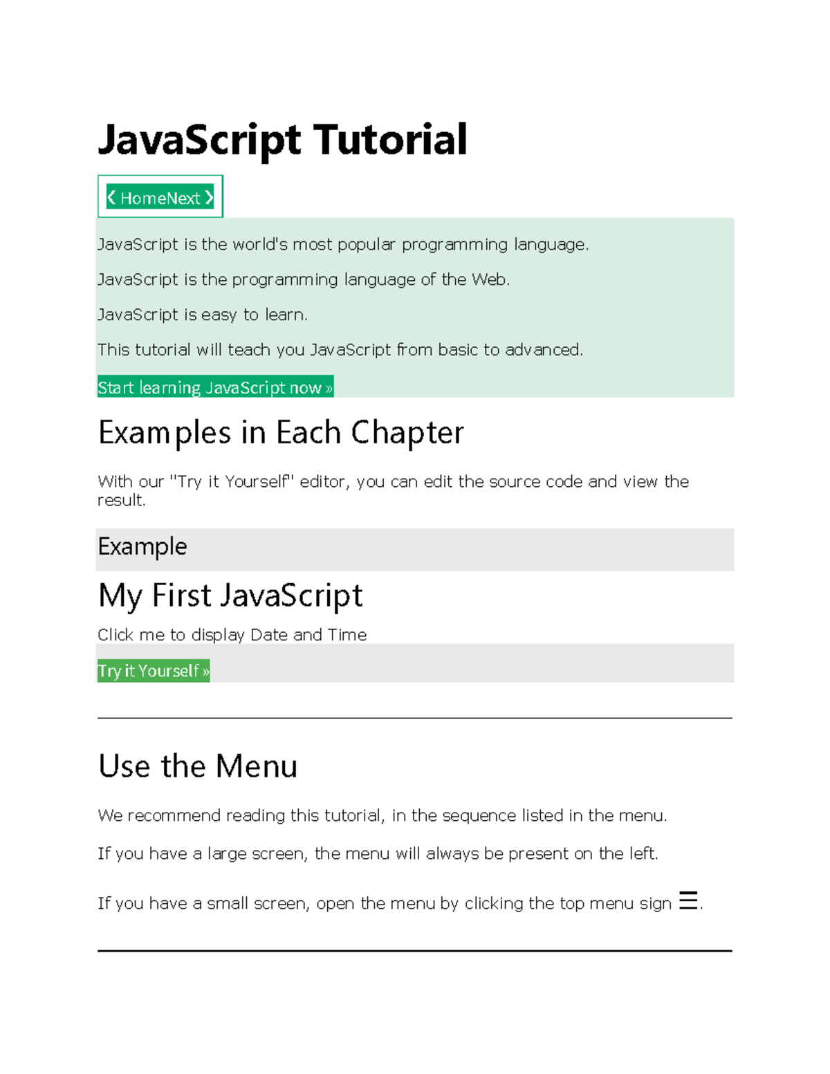 Java Script - Summary Databases - JavaScript Tutorial HomeNext ...