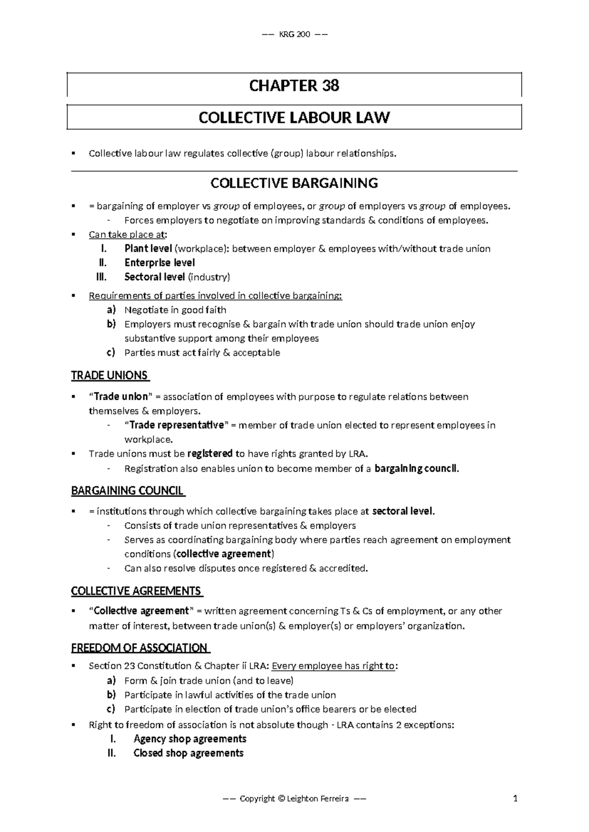 Chapter 38 - KRG200 - CHAPTER 38 COLLECTIVE LABOUR LAW Collective ...