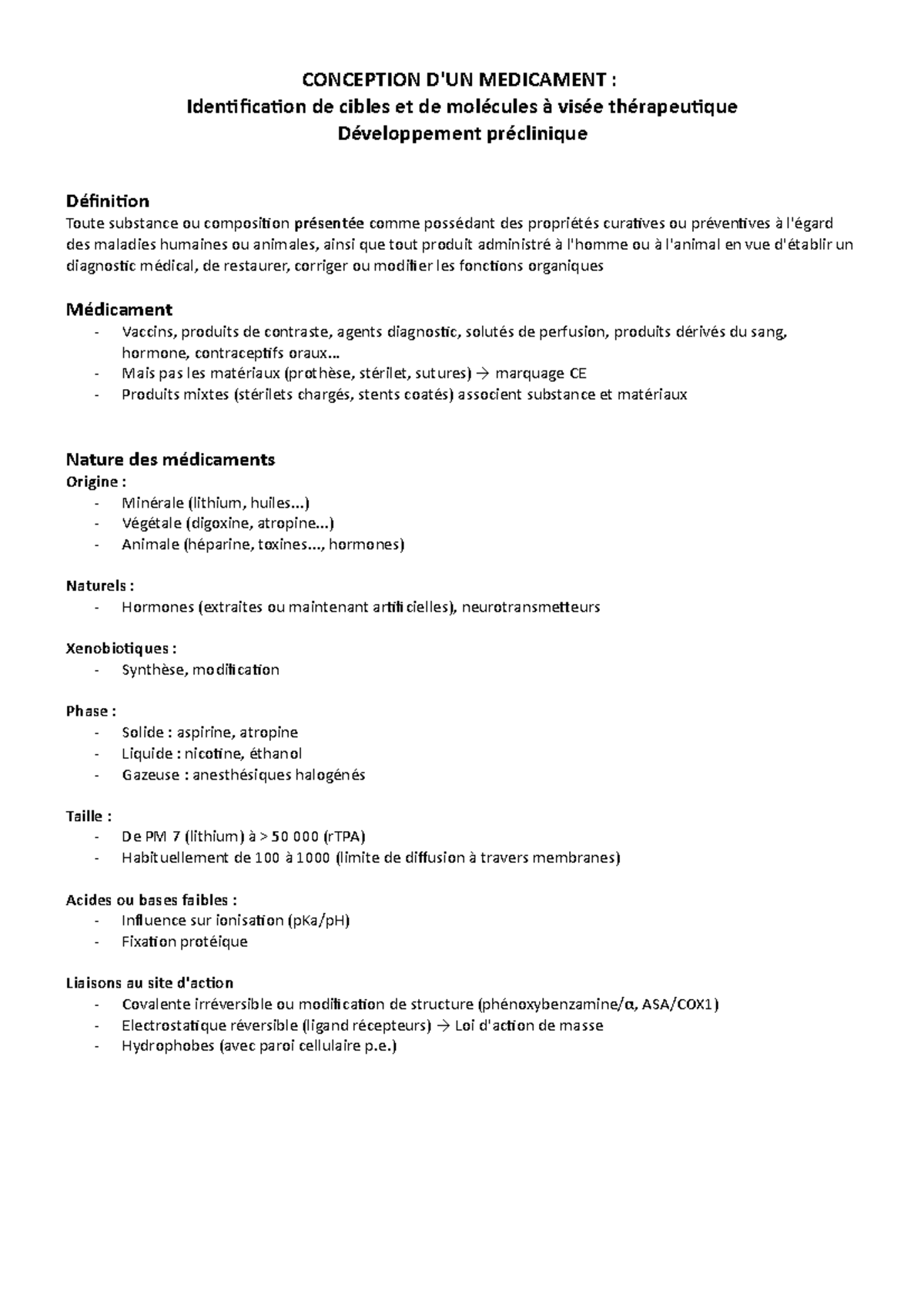 06 Conception Medic cours CONCEPTION D'UN MEDICAMENT