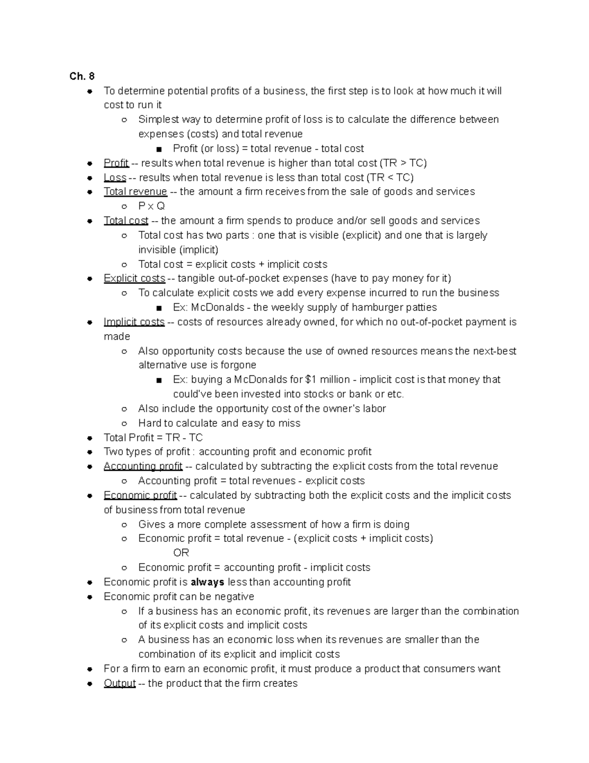 test-3-reading-notes-ch-8-to-determine-potential-profits-of-a