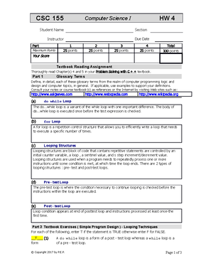 Homework 5 - Assignment - CSC 155 Student Name Section Due Date ...