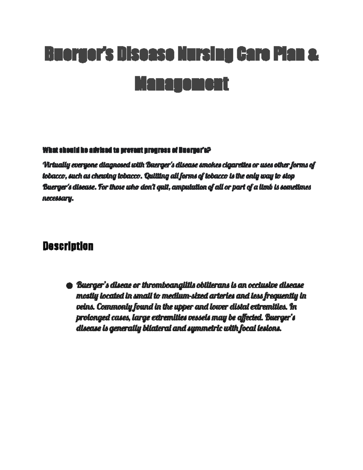 Buerger’s Disease review this now Buerger’s Disease Nursing Care