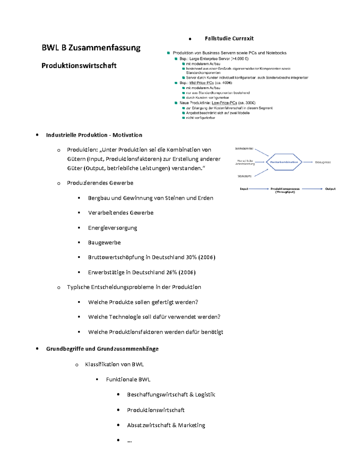 BWL PM Zusammenfassung - BWL B Zusammenfassung Produktionswirtschaft ...