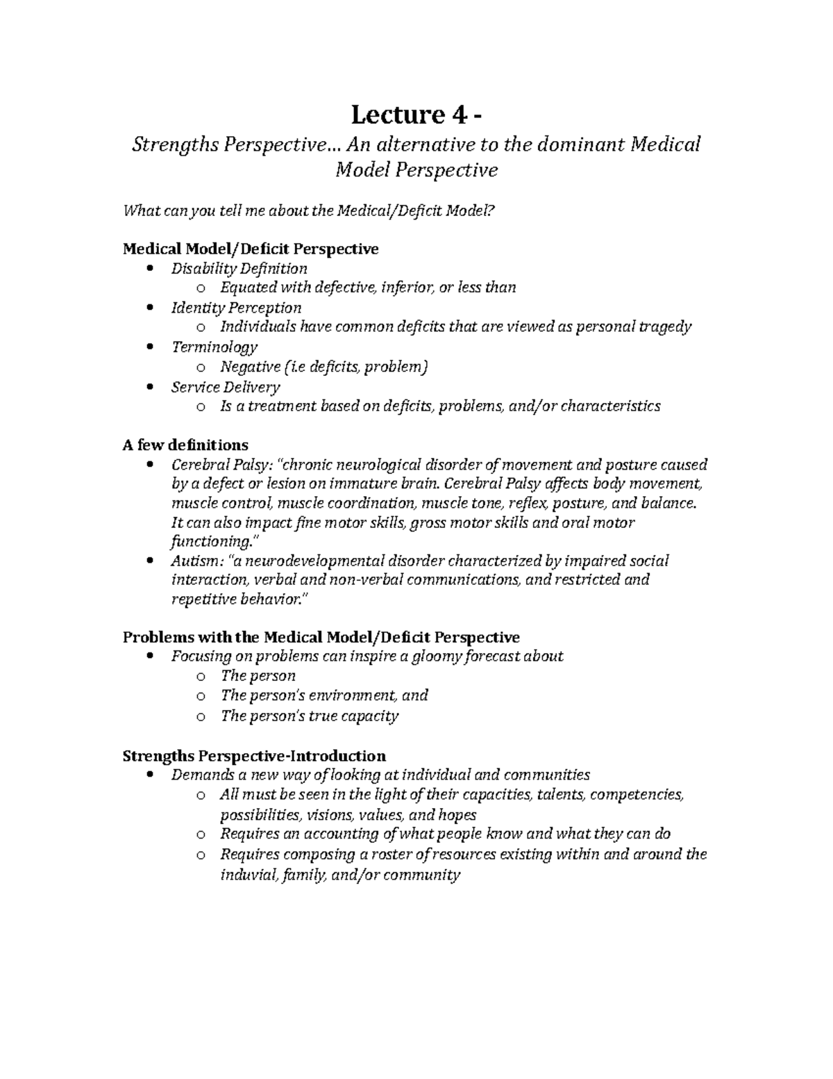 Lecture 4 - Strengths Perspective… An alternative to the dominant ...