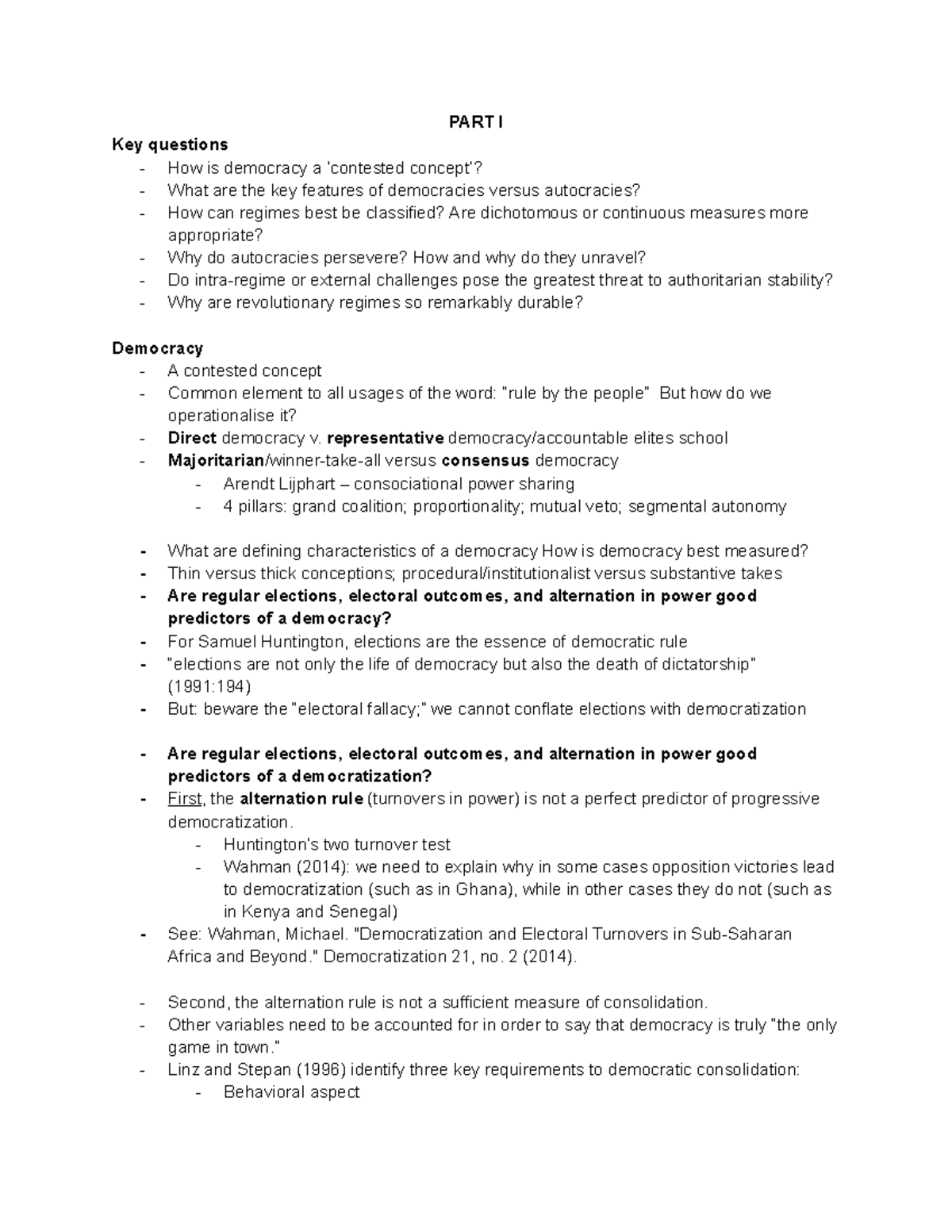 Lecture 2 - Political Regimes - PART I Key questions - How is democracy ...