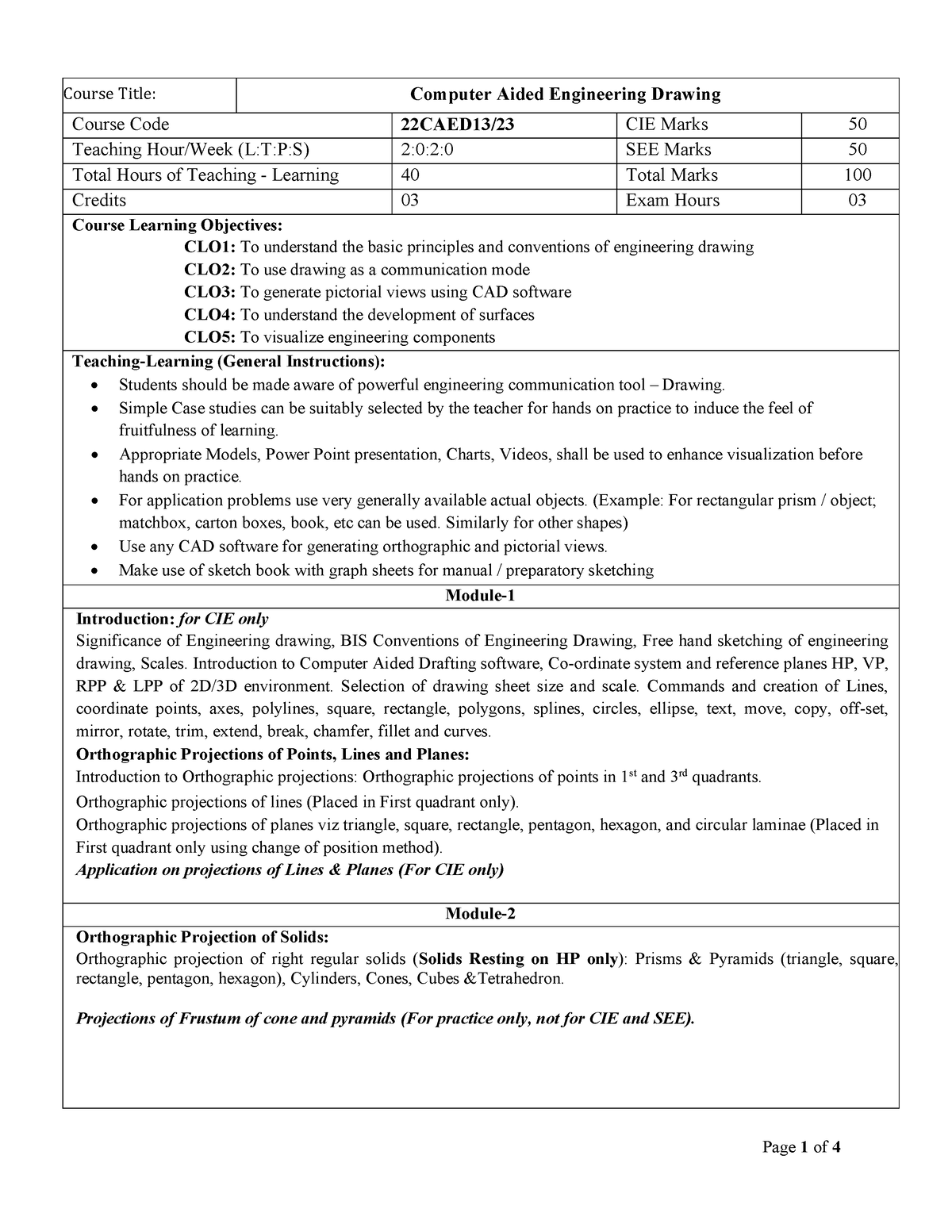 22CED13 CAED syllabus copy - Course Title: Computer Aided Engineering ...