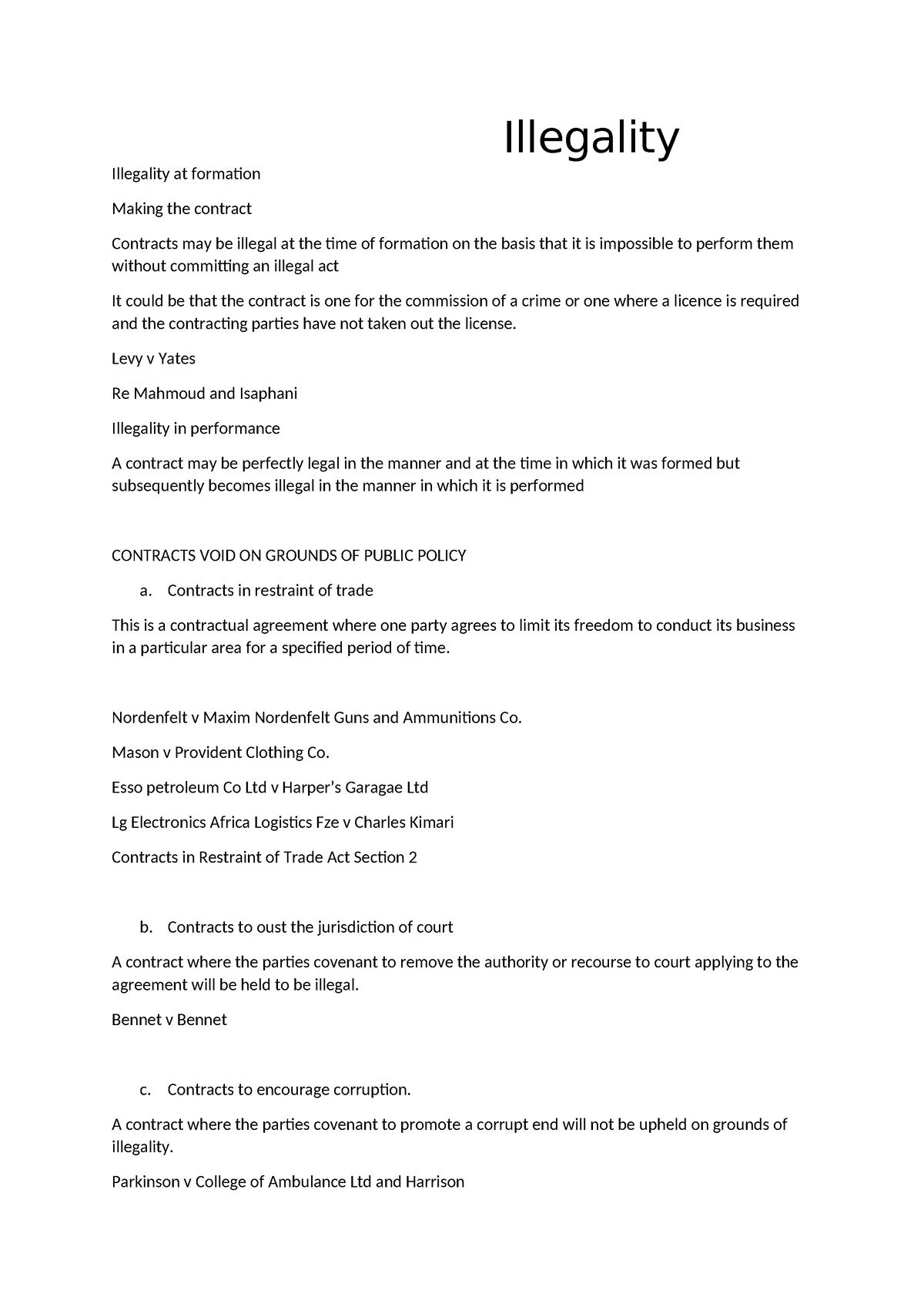 Illegality - N/A - Illegality Illegality at formation Making the ...