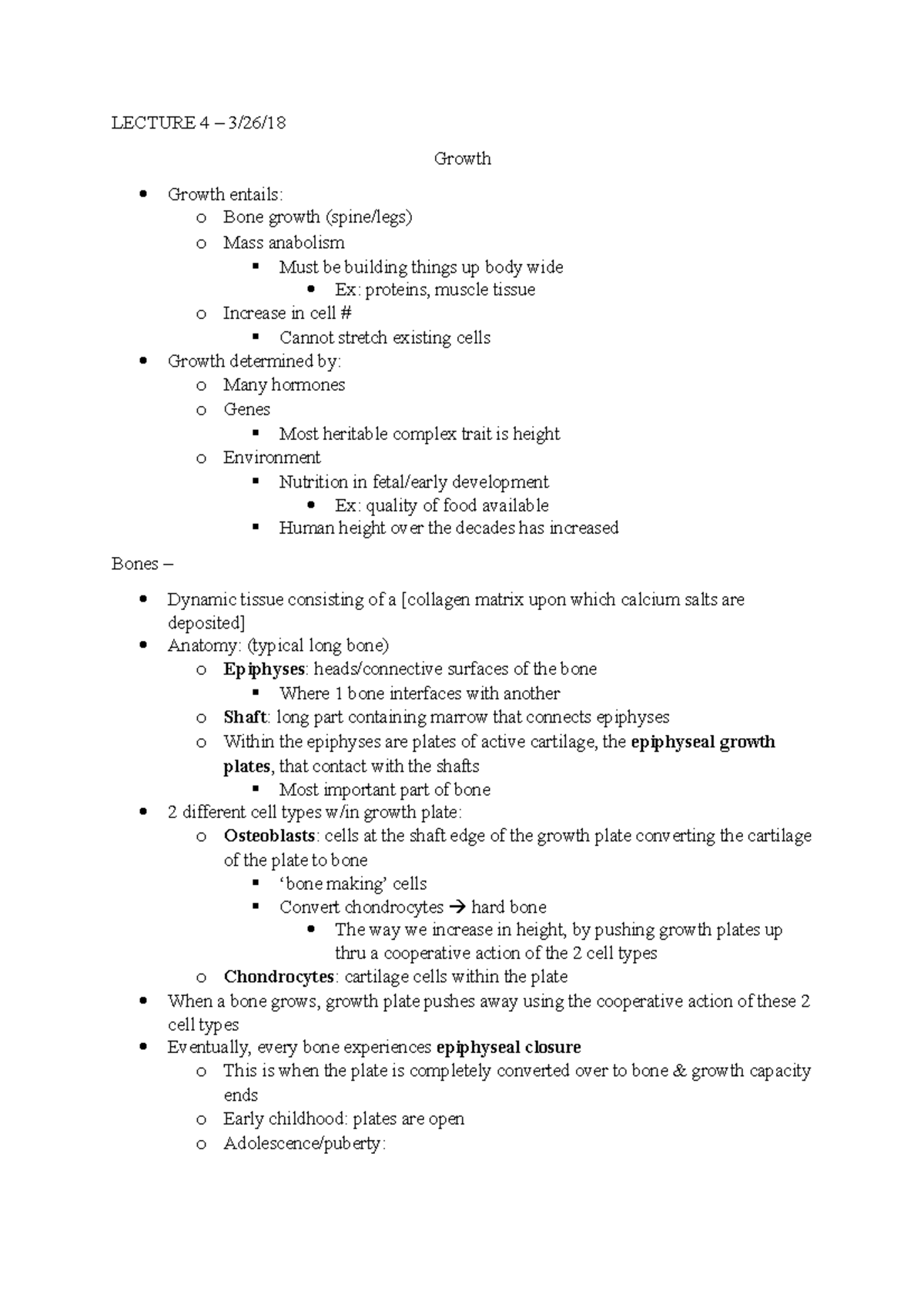 (2)Growth & Calcium - Lecture notes Exam 3 - LECTURE 4 – 3/26/ Growth ...