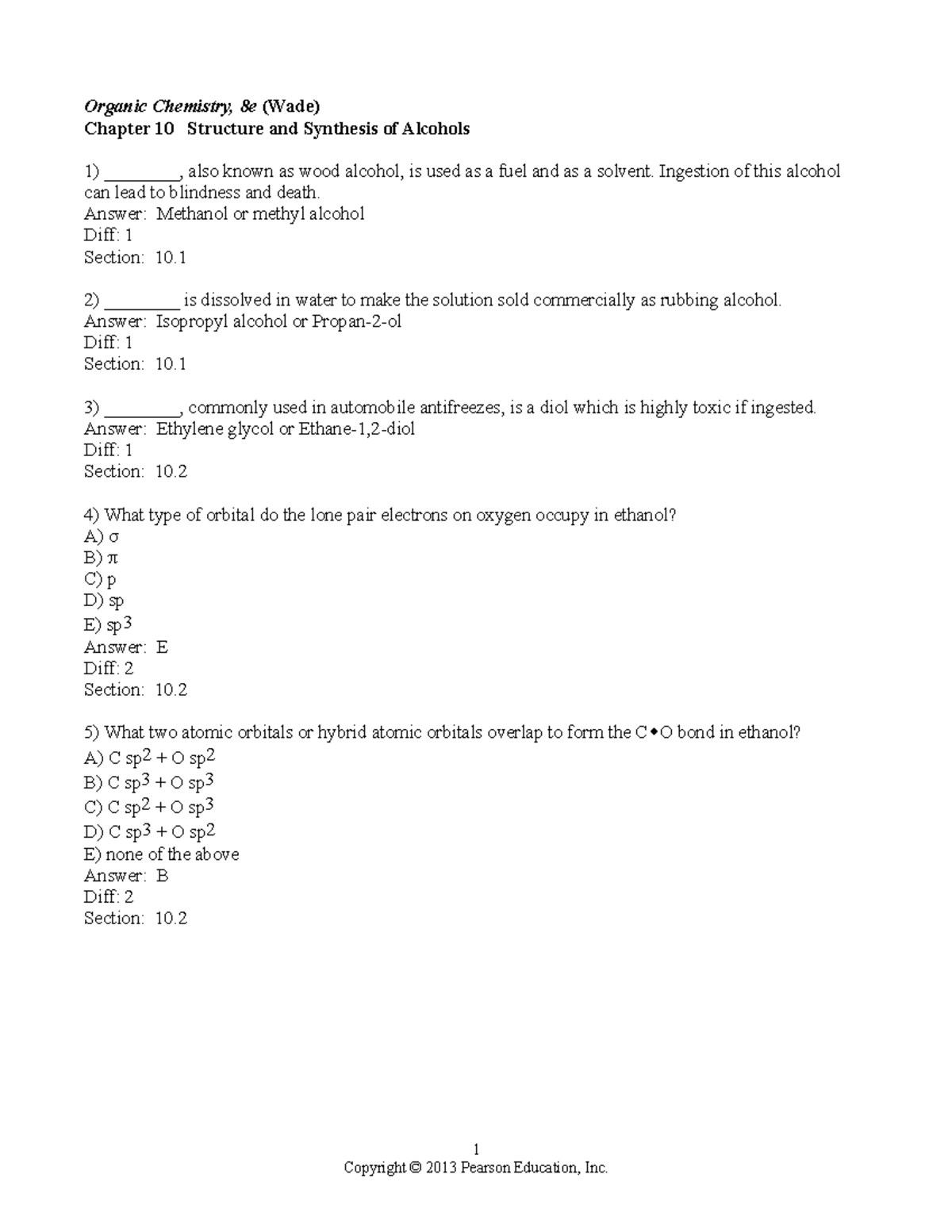 chapter 10 answer and practice questions - Organic Chemistry, 8e (Wade ...