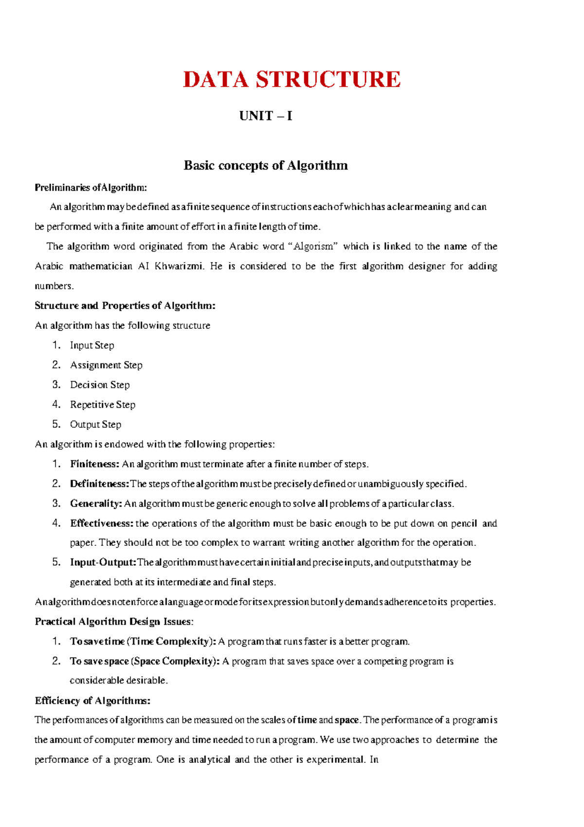 data-structure-unit-i-basic-concepts-of-data-structure-unit-i