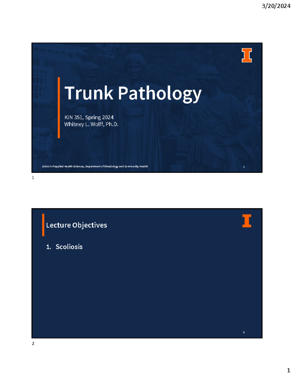 Lecture 9 Trunk Pathology 1 Trunk Pathology KIN 351 Spring 2024