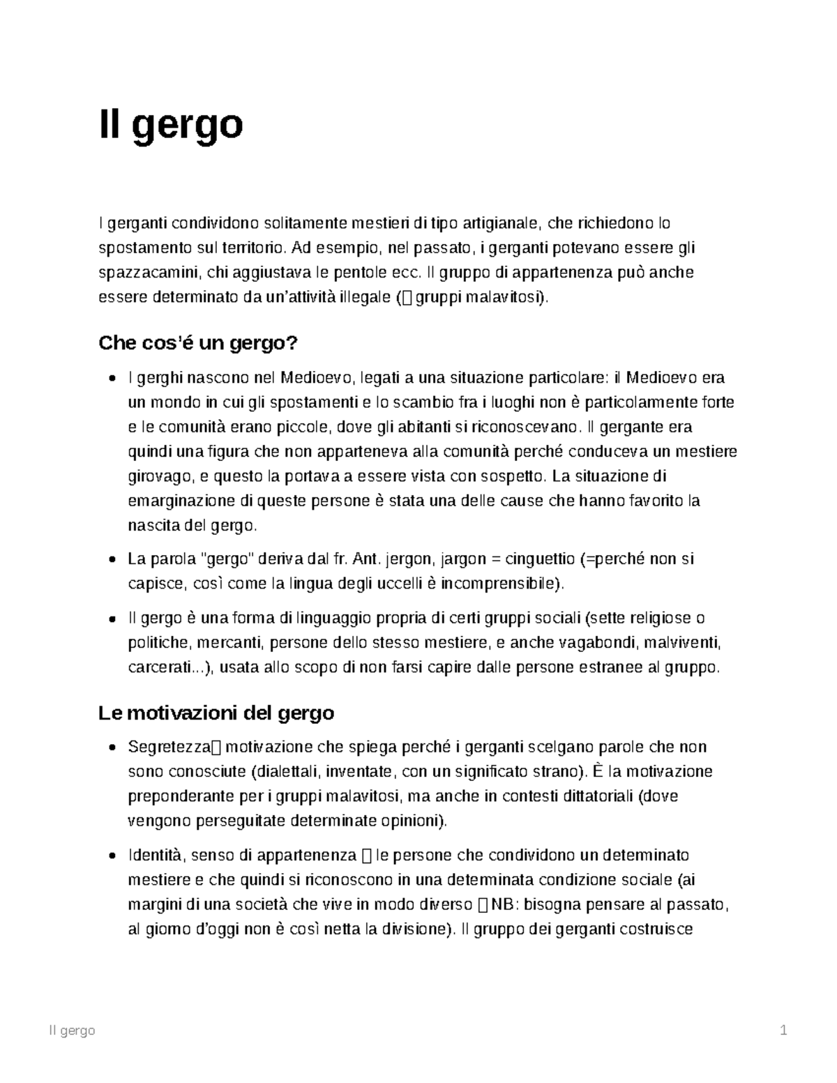 Il gergo, linguistica italiana - Il gergo 1 Il gergo I gerganti ...