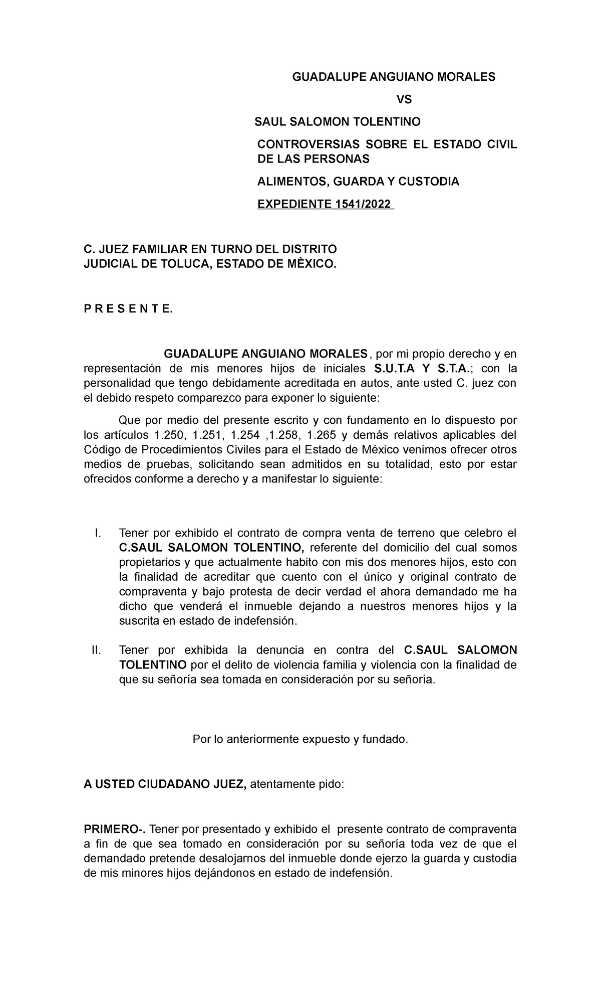 Toluca - Pensión - GUADALUPE ANGUIANO MORALES VS SAUL SALOMON TOLENTINO ...