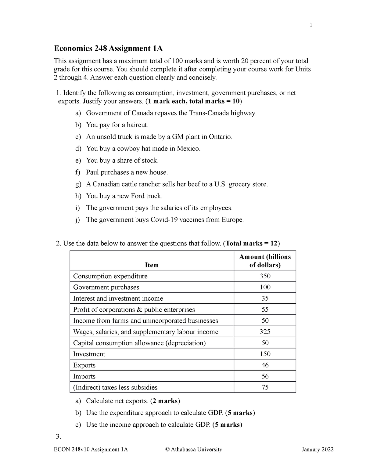 economics 248 assignment 1 (version a)