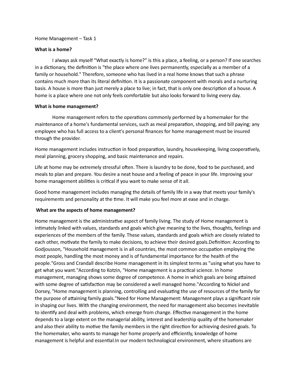 essay about home management