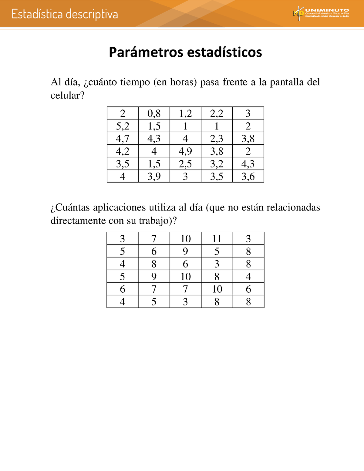 Clase Param Tros Estad Sticos Con Tablas Parmetros Estad Sticos Al D A Cu Nto Tiempo