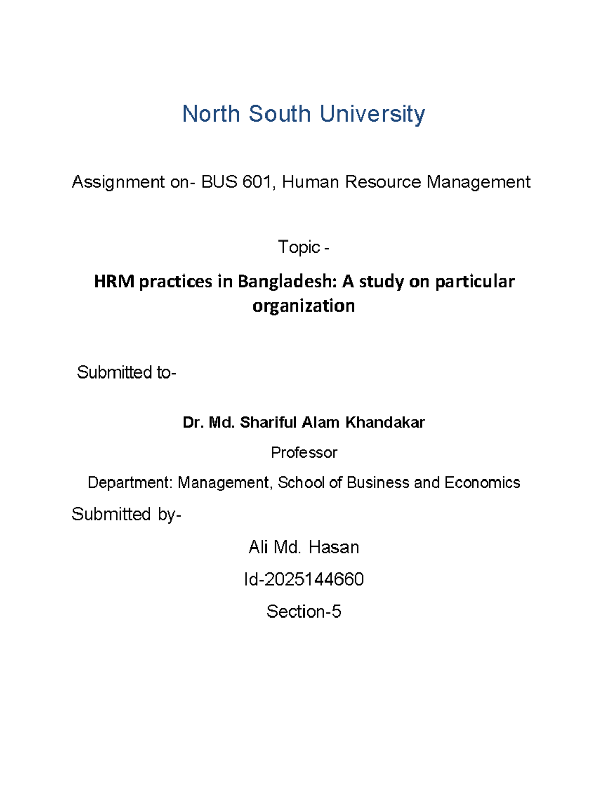 hrm practices in bangladesh assignment