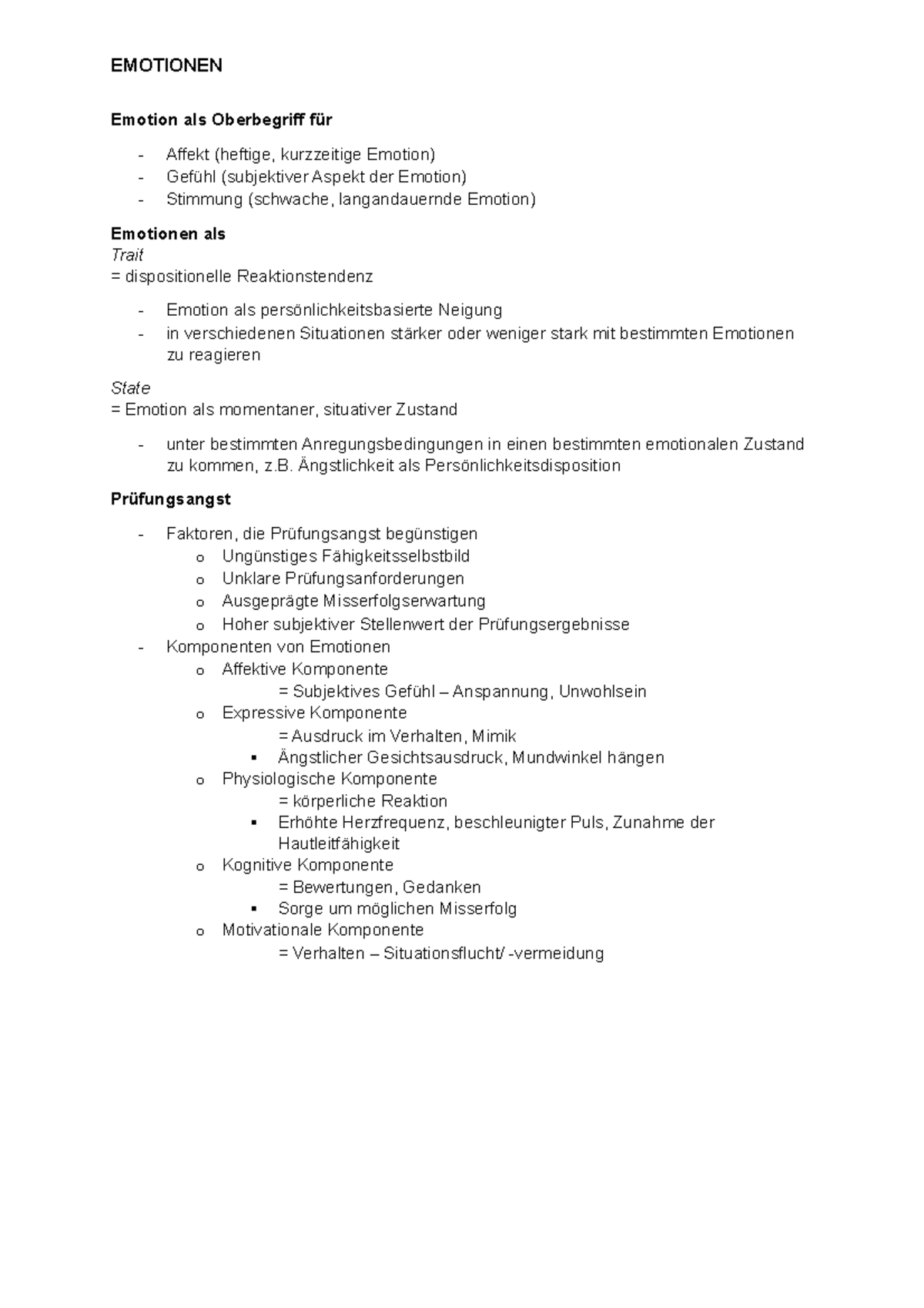 Emotionen - Vorlesungsnotizen 7 - Emotion als Oberbegriff für - Affekt ...