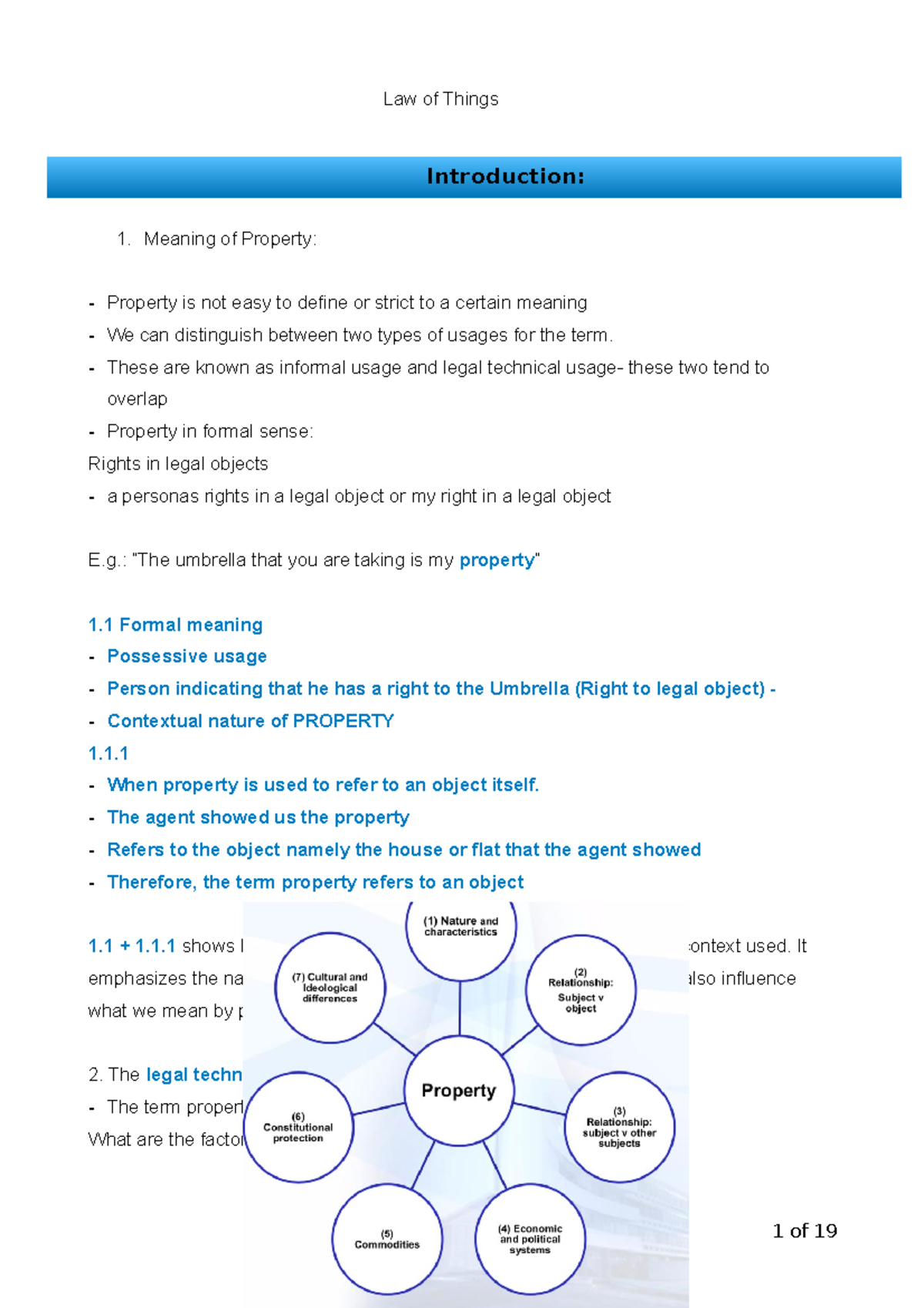 SAR introduction notes Law of Things Meaning of Property Property