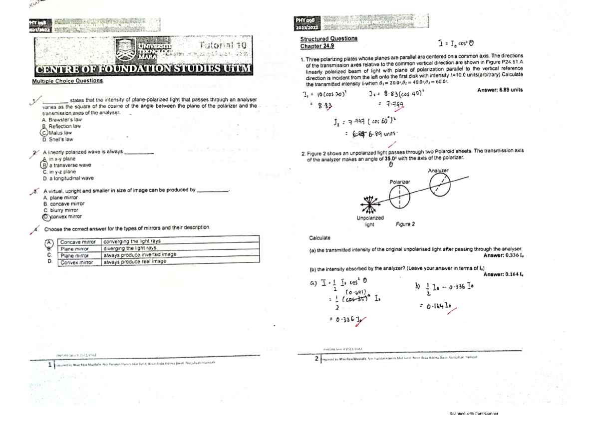 Tutorial physics 10 - Foundation Physics II - Studocu