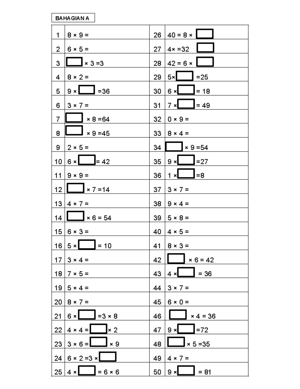 Darab State - kira - BAHAGIAN A 1 8 × 9 = 26 40 = 8 × 2 6 × 5 = 27 4× ...