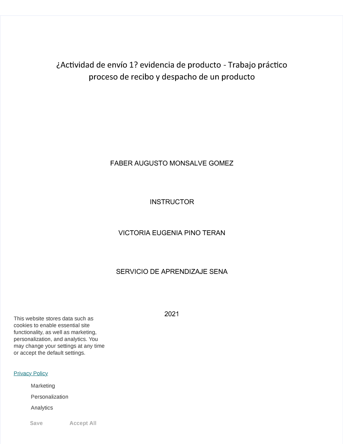 Actividad GuÍa 1 De Recibo Y Despacho De Objetospara Resolver El Trabajo PrÁctico ºhktvmlhl Ln 0063