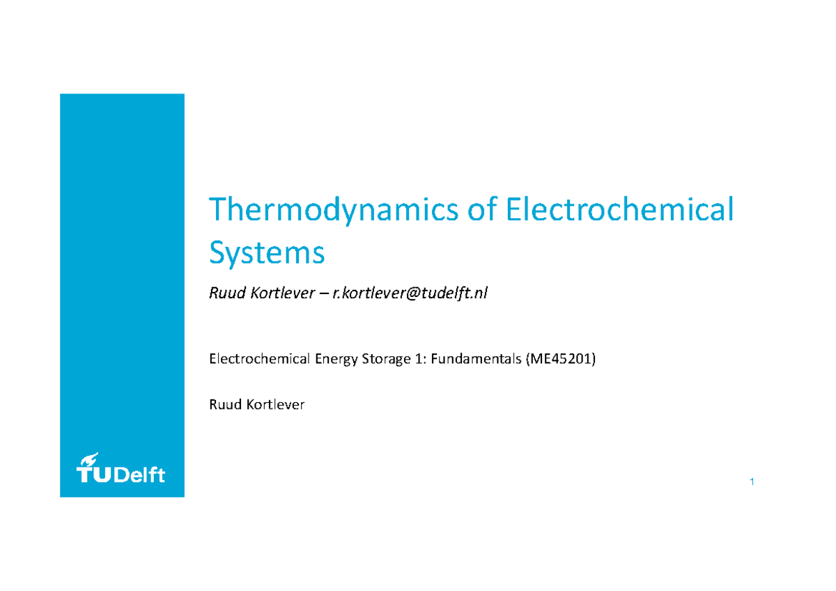 2EESME45201 Thermodynamics Thermodynamics of Electrochemical