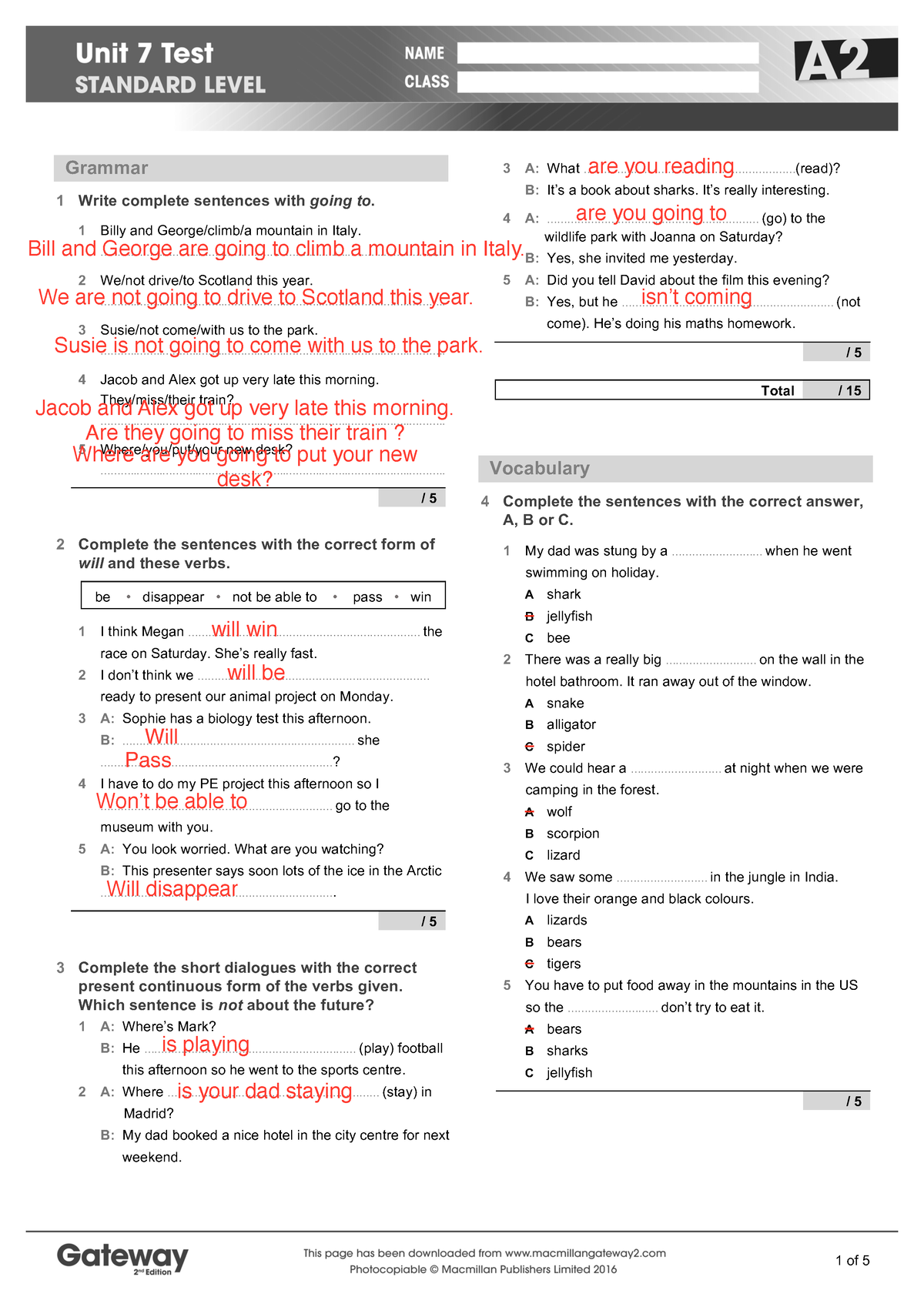 A2 UNIT 7 Test standard - thực hành - Grammar 1 Write complete sentences  with going to. 1 Billy and - Studocu