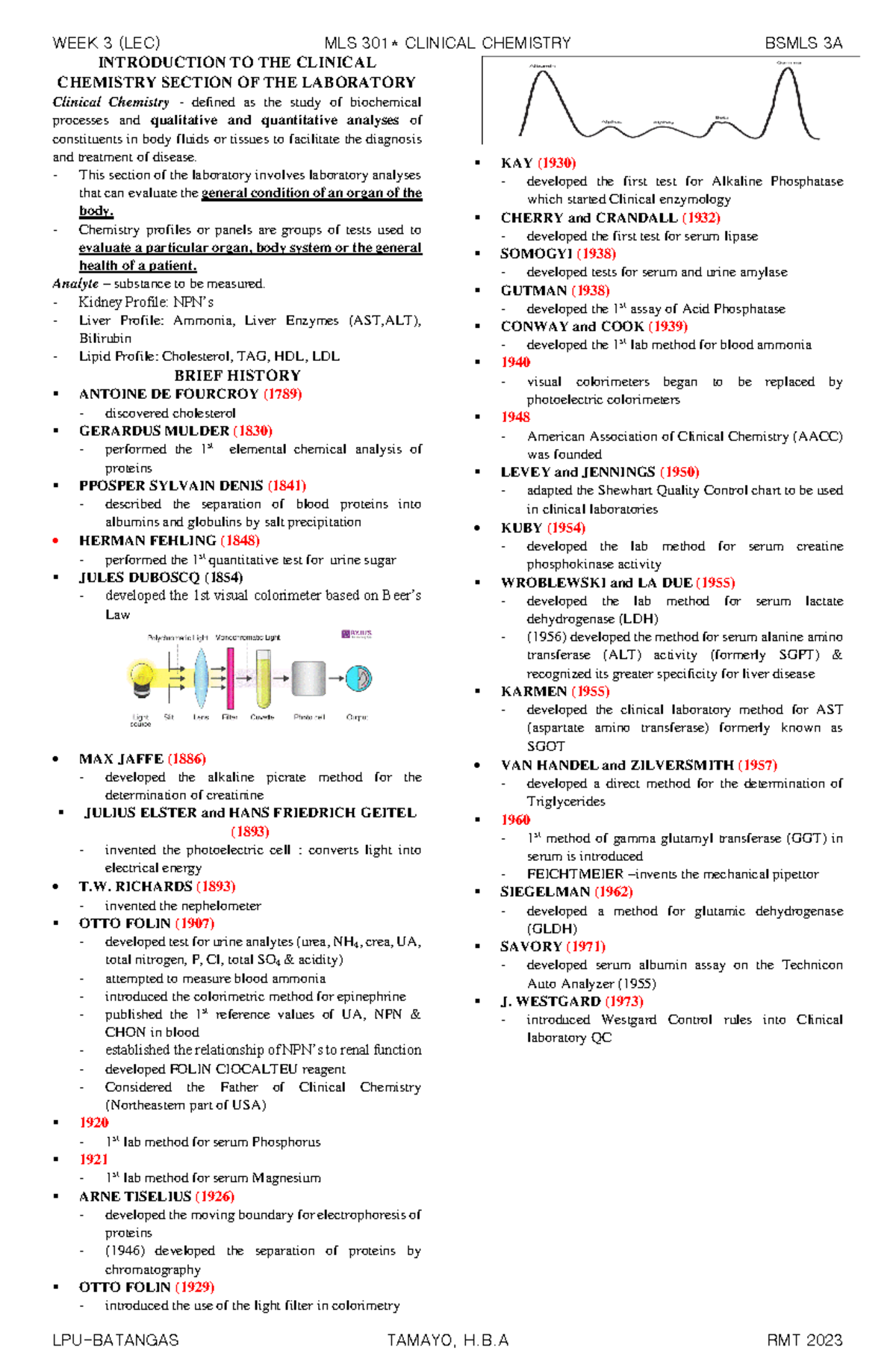 WEEK 3 - efshd - WEEK 3 (LEC) MLS 301* CLINICAL CHEMISTRY BSMLS 3A LPU ...